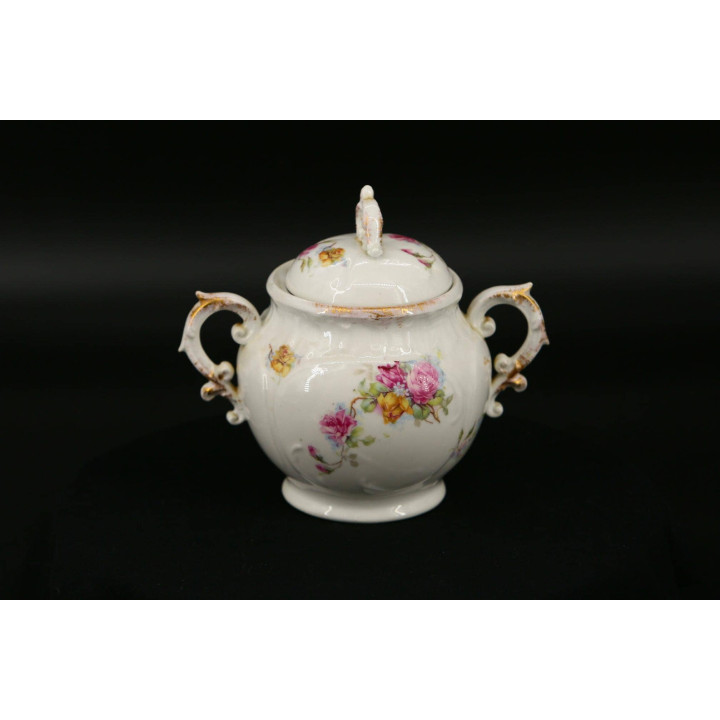 Vintage 1930s Fine Porcelain Sugar Bowl with Pink Roses