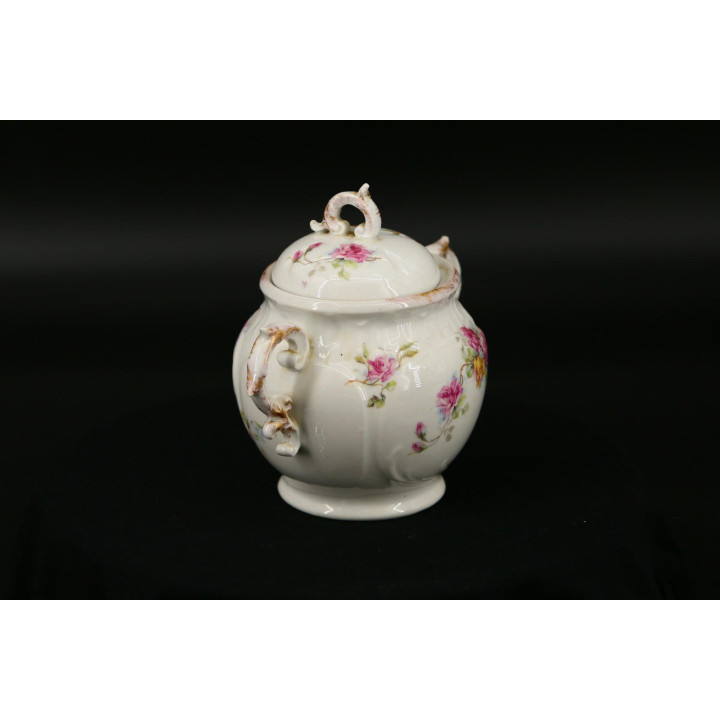 Vintage Zuckerdose aus Porzellan mit Rosen, 1930er