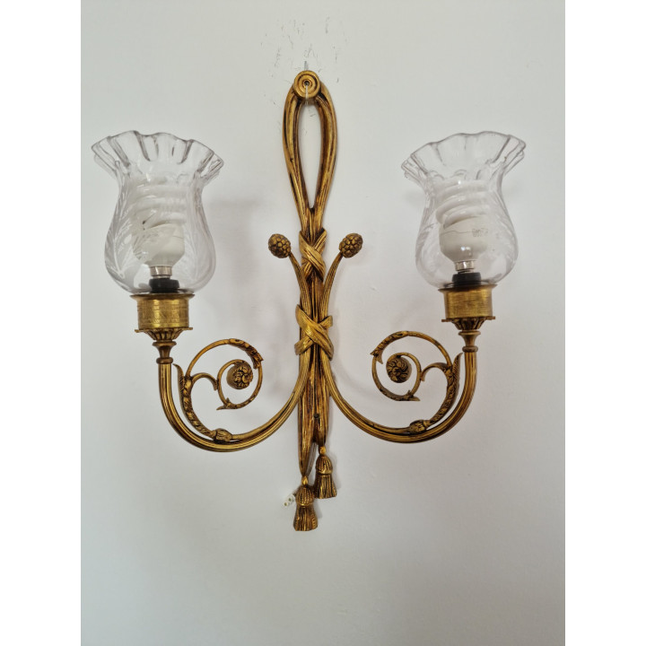Vintage Bronze Wall Sconce with Glass Shades