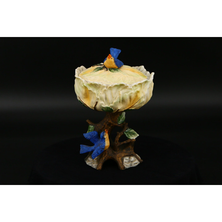 1930s Naturalist Porcelain Bonbonniere with Blue Birds