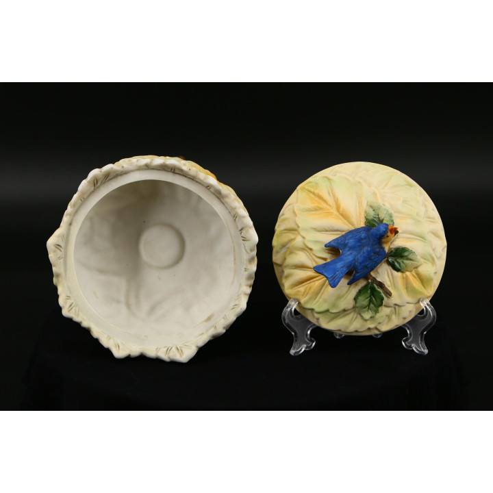 1930s Naturalist Porcelain Bonbonniere with Blue Birds