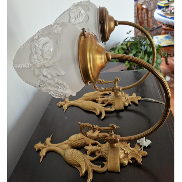 Para kinkietów z lat 30. / Brąz i szkło Art Deco, Hiszpania