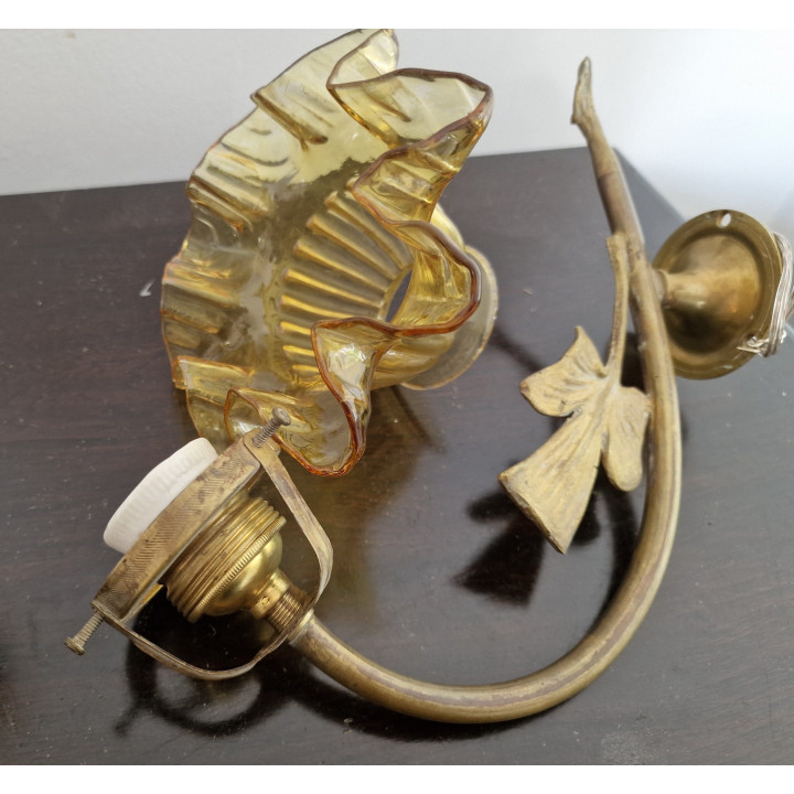 Vintage Bronzen Wandlamp met Amber Glas (Jaren 30) | Klassiek
