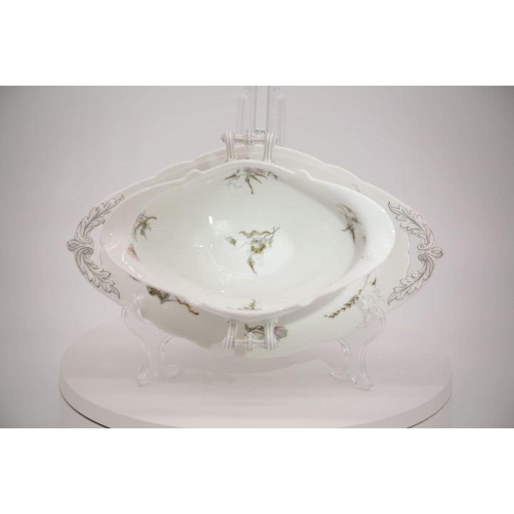 Saucière Vintage en Porcelaine Blanche à Motifs Floraux