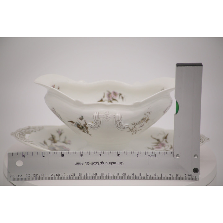 Vintage White Porcelain Gravy Boat with Floral Motif