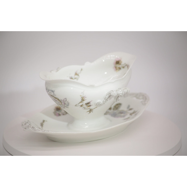 Salsera Vintage de Porcelana Blanca Floral (1950-1970)
