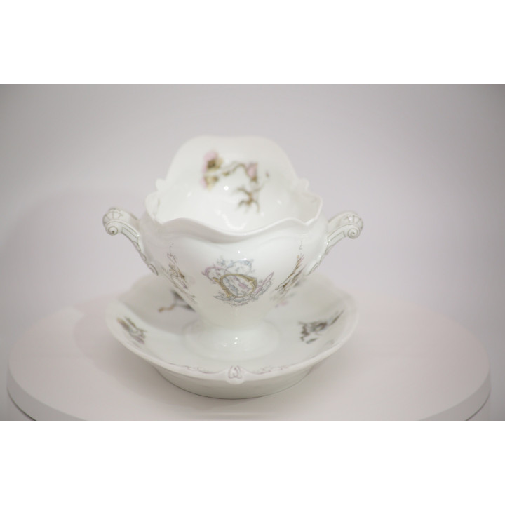 Vintage White Porcelain Gravy Boat with Floral Motif