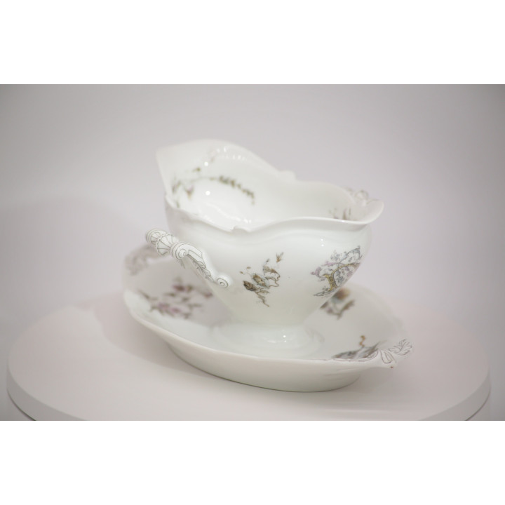 Salsiera Vintage in Porcellana Bianca con Fiori (1950-1970)