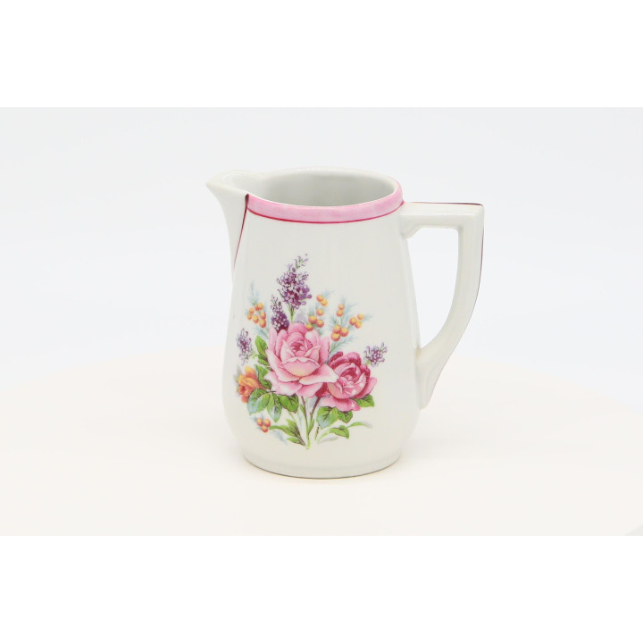 Pot à lait Limoges Vierzon en porcelaine, roses 1980