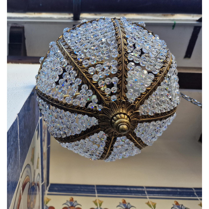 Lustre Estilo Império em Latão e Cristal, Anos 1950