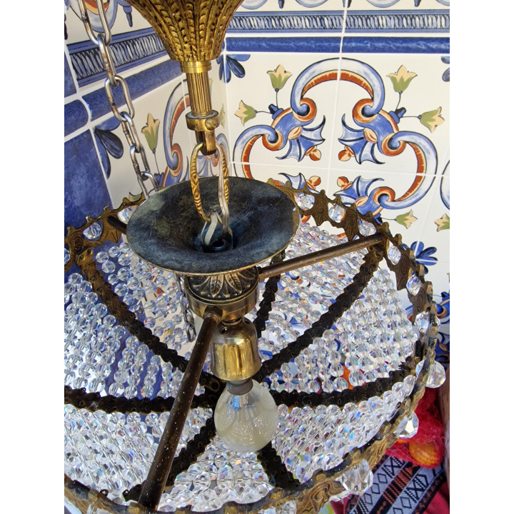 Lustre Estilo Império em Latão e Cristal, Anos 1950
