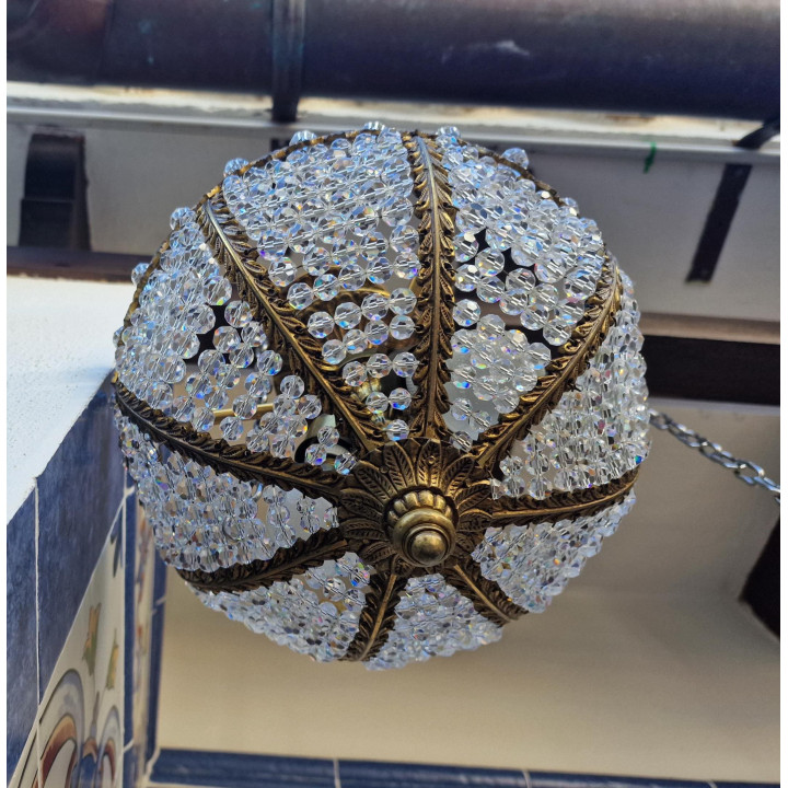 Lustre Estilo Império em Latão e Cristal, Anos 1950