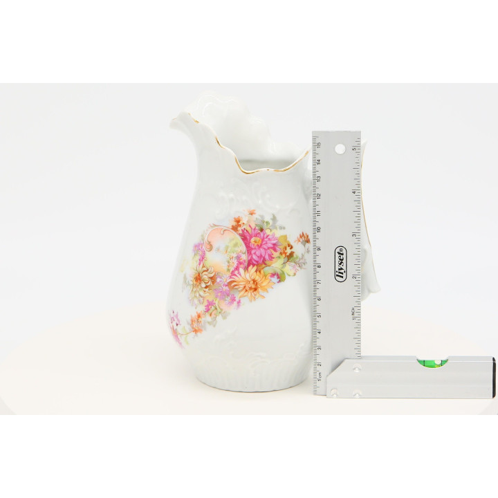 Pot à lait vintage en porcelaine, décor floral et or