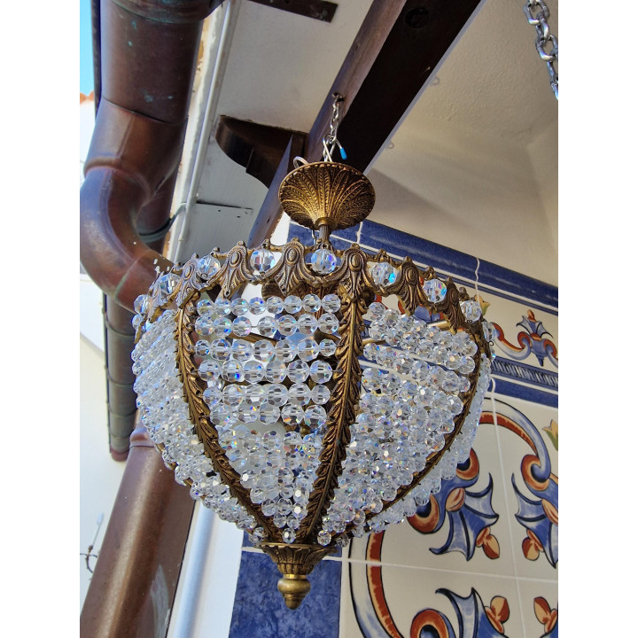 Lustre Estilo Império em Latão e Cristal, Anos 1950