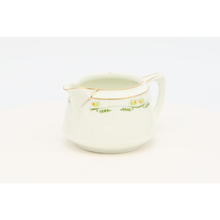 J. Hoyng White Porcelain Creamer with Yellow Roses & Gold Trim