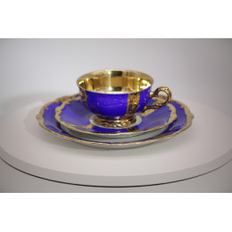 Trío de Té Bareuther Bavaria Azul Cobalto y Oro - Años 50