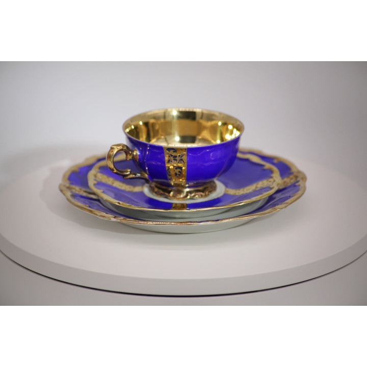 Vintage Bareuther Bavaria Cobalt Blue & Gold Tea Trio - 1950s