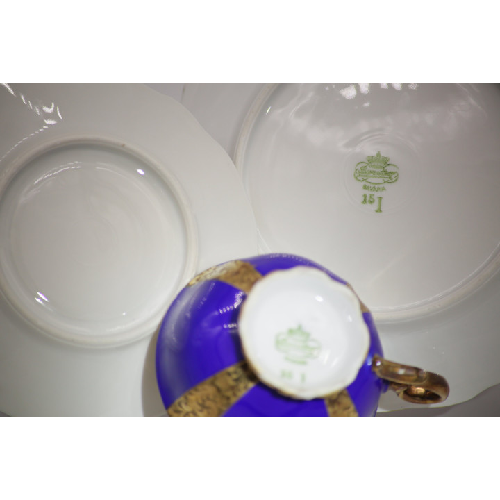 Bareuther Bavaria Thee-Trio Kobaltblauw & Goud - Jaren 50