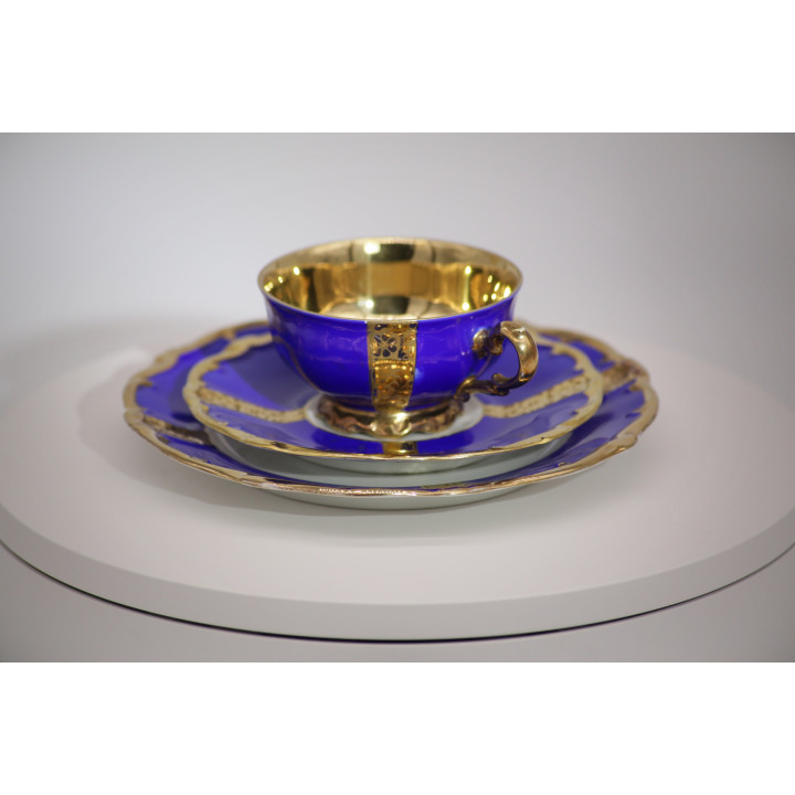 Vintage Bareuther Bavaria Cobalt Blue & Gold Tea Trio - 1950s