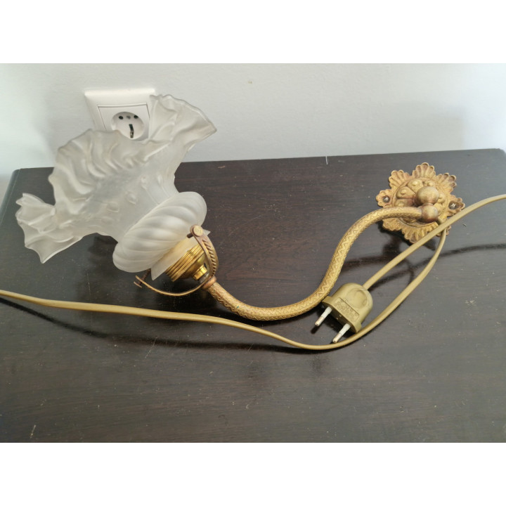Vintage Art Nouveau Bronze Wall Lamp - 1930s Glass Sconce