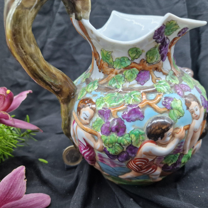1950s Italian Capodimonte Ceramic Jar - Harvest Scene Relief