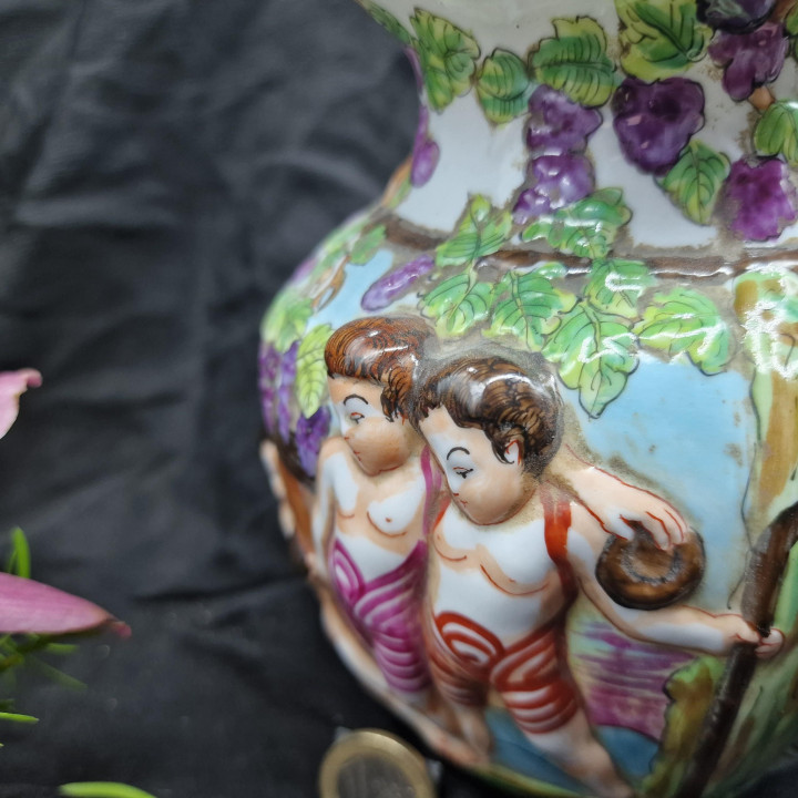 Jarre Céramique Italienne Capodimonte v. 1950 - Scène de Vendange