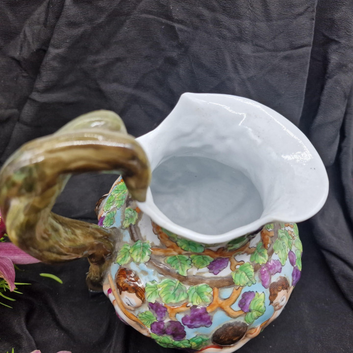 1950s Italian Capodimonte Ceramic Jar - Harvest Scene Relief