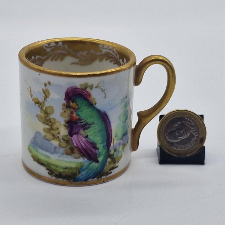 19th Century Porcelain Miniature Cup - Hand-Painted Parrot