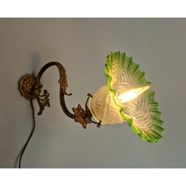 Applique Murale Art Déco 1930 - Laiton et Verre Opalin