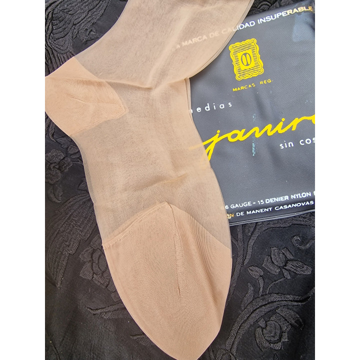 1960年代 ヴィンテージストッキング Janira - スペイン製 デッドストック シームレス クリスタルナイロン 15デニール RHT 未使用品 サイズ 8.5 9 コレクション
