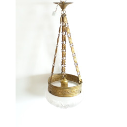 Lampada da soffitto vintage in bronzo e vetro smerigliato