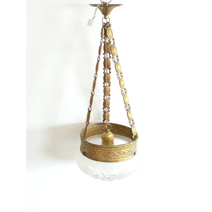 Vintage Deckenlampe aus Bronze und Mattglas