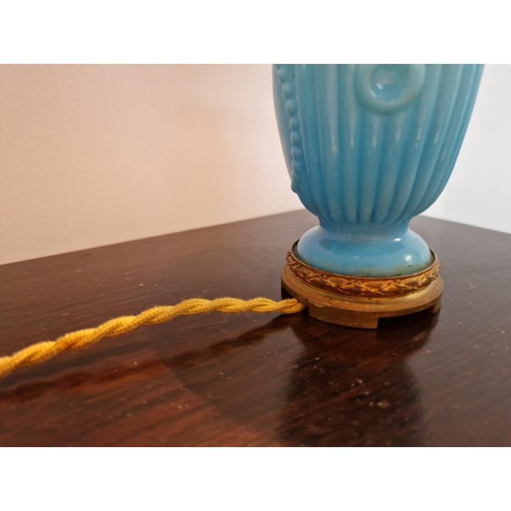 Vintage-Tischlampe 1940er Jahre, blaues Opalglas