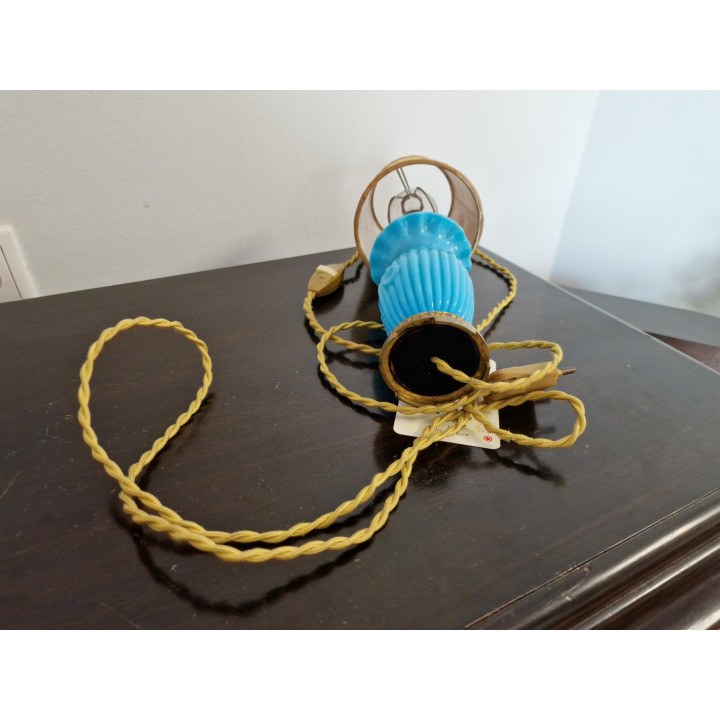 Lampe de table vintage années 40, verre opale bleu