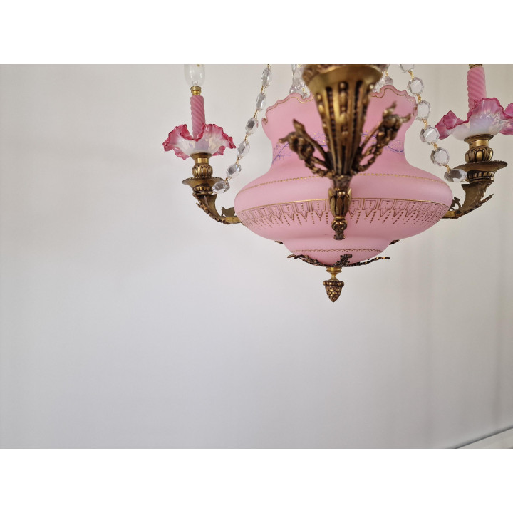 Vintage-Kronleuchter 1920er Jahre, rosa Glas