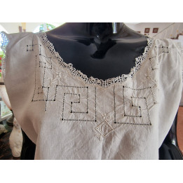 Antique 1920s Linen Nightgown - Hand Embroidered