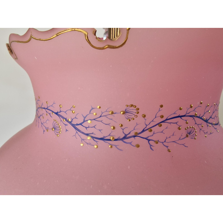 Lampadario Vintage 1920 Vetro Rosa e Ottone