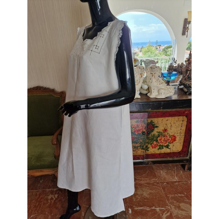 Camisón Antiguo de Lino Siglo XX - Años 20