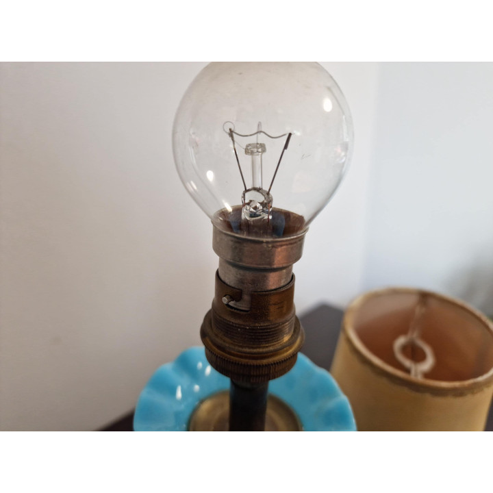 Vintage tafellamp jaren '40, blauw opaalglas