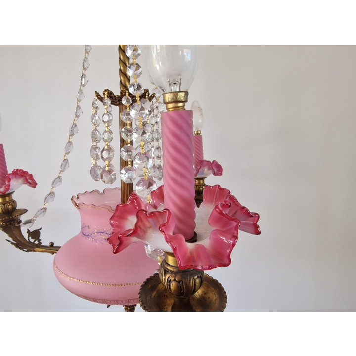 Vintage-Kronleuchter 1920er Jahre, rosa Glas