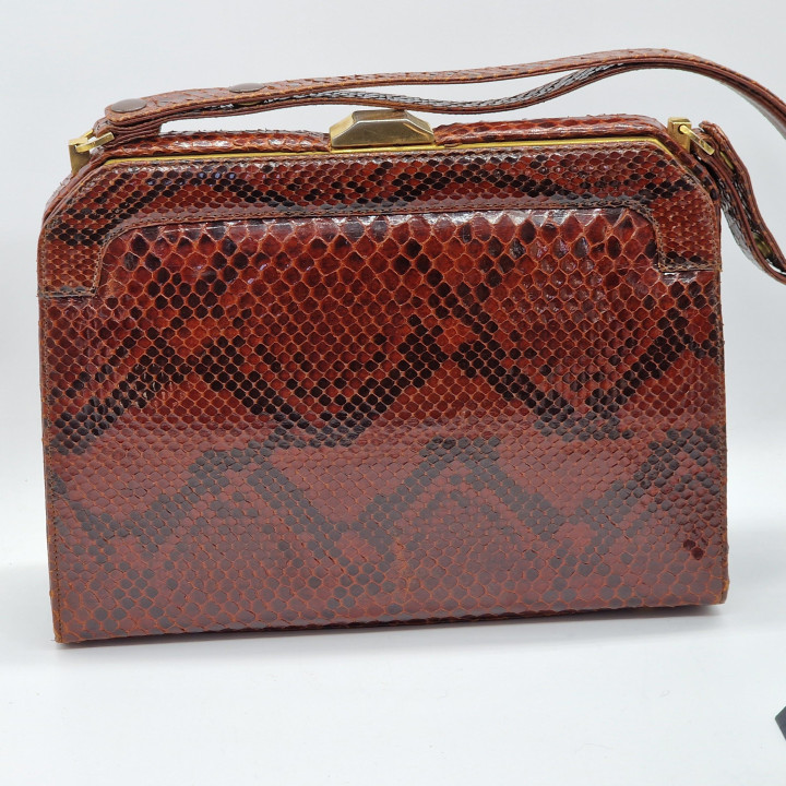 Vintage Brown Genuine Snakeskin Handbag Waldes - 1960s
