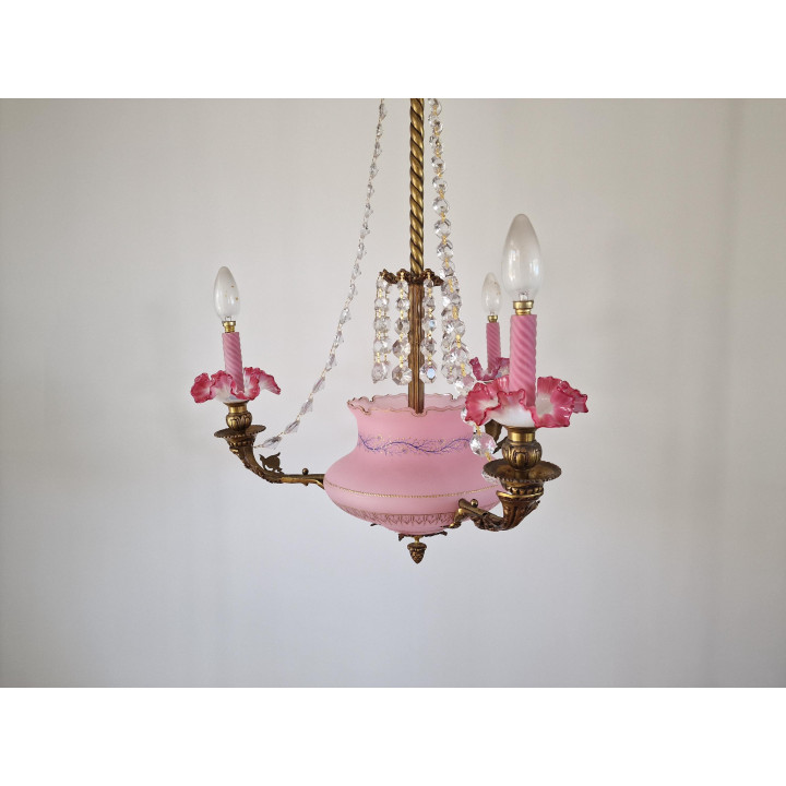 Vintage-Kronleuchter 1920er Jahre, rosa Glas