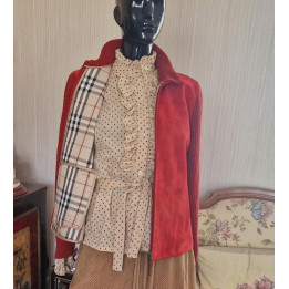 Vintage Burberry London Jas - Suède & Breisel Rood