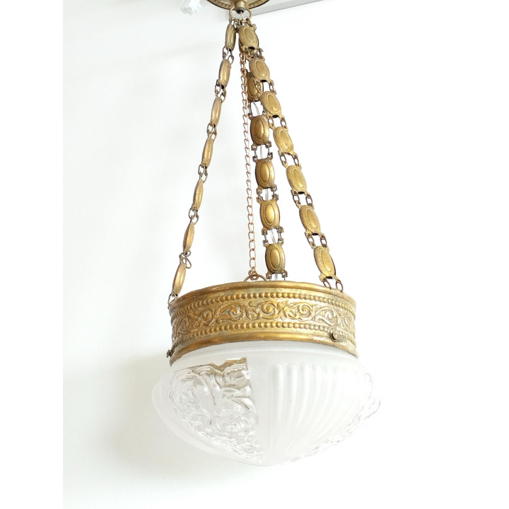 Vintage lampa sufitowa z brązu i matowego szkła