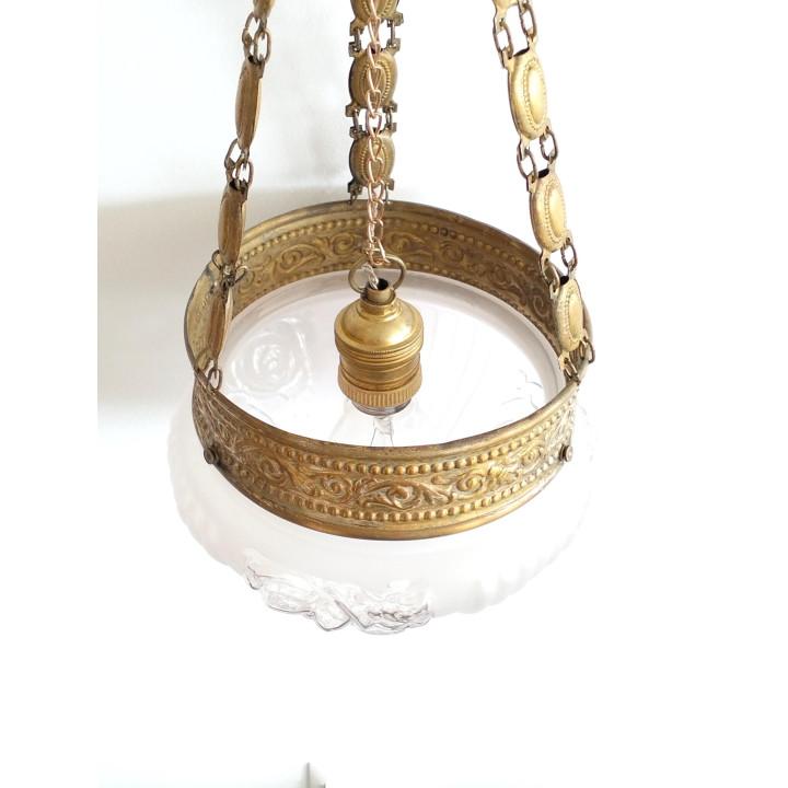 Vintage Deckenlampe aus Bronze und Mattglas