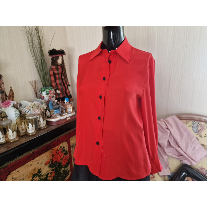 Blouse vintage en satin rouge Ugo Perretazi années 70 (XS)