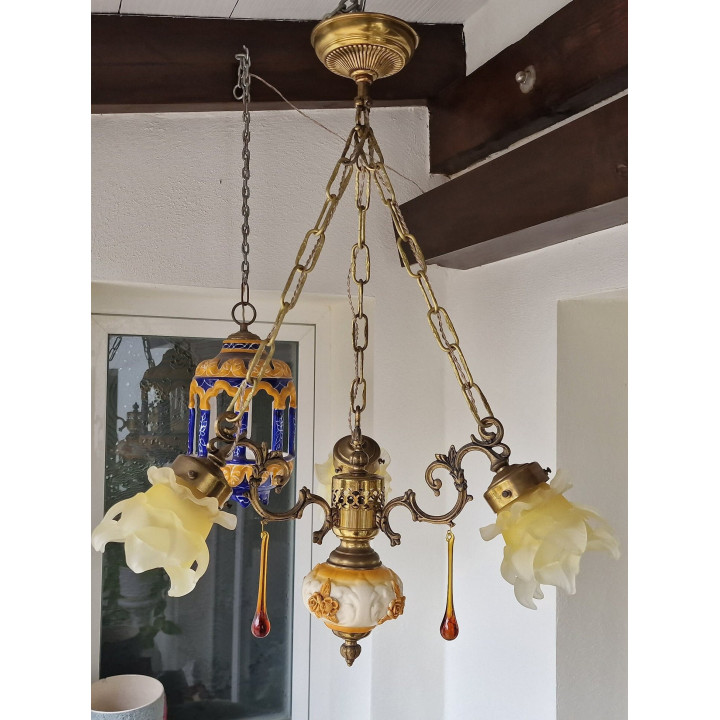 Lampa sufitowa Vintage lata 60. - Ceramika Manises i szkło