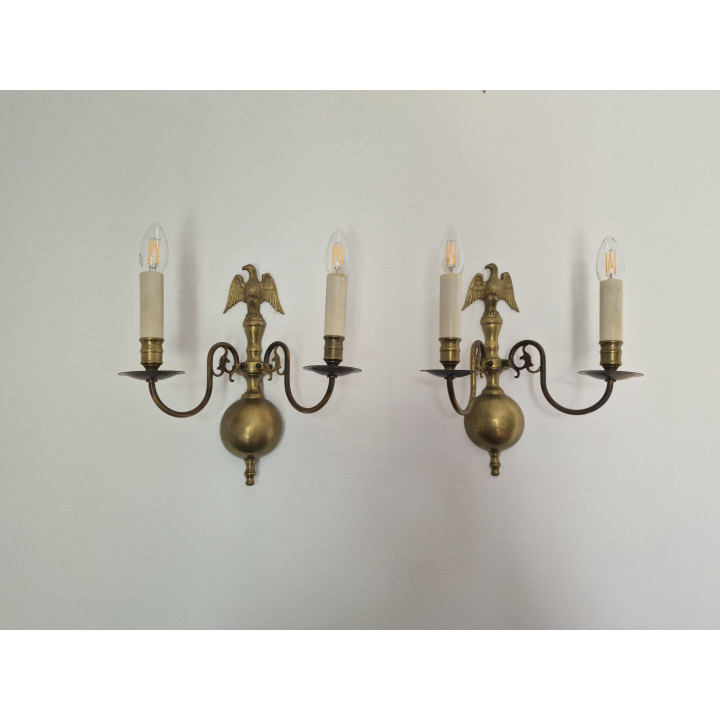 Pair of Neoclassical Brass Eagle Wall Sconces (1930s)