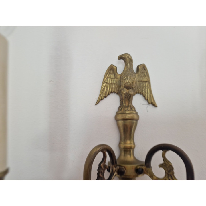 Pair of Neoclassical Brass Eagle Wall Sconces (1930s)