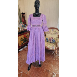 Vestido Maxi Mexicano de Algodão Anos 70 com Renda